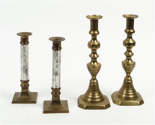 Two Pairs of Brass Candlesticks, Height of taller 10 1/2 inches.