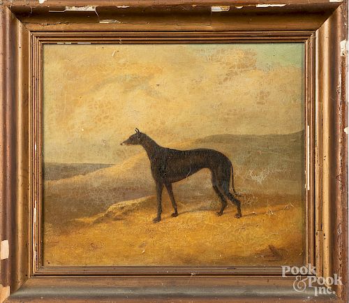 Oil on canvas portrait of a greyhound
