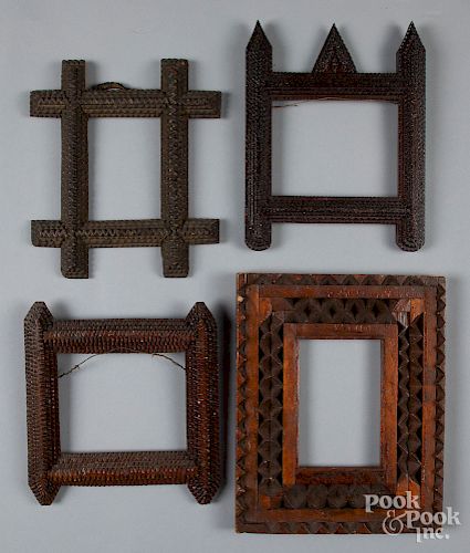 Four tramp art frames, ca. 1900