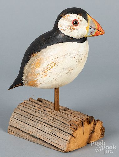 Contemporary carved and painted puffin