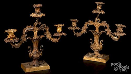 Pair of brass candelabra, late 19th c., 14" h.