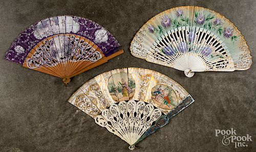 Three hand painted hand fans