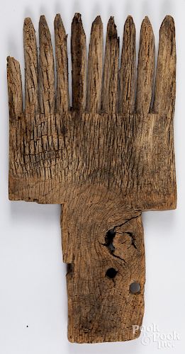 Primitive carved wood farm implement, 23 1/4"l
