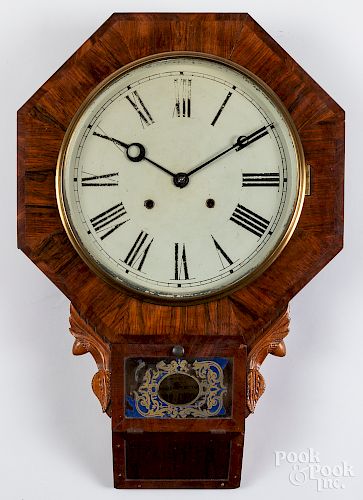 Waterbury rosewood wall clock, 19th c., 25" h.