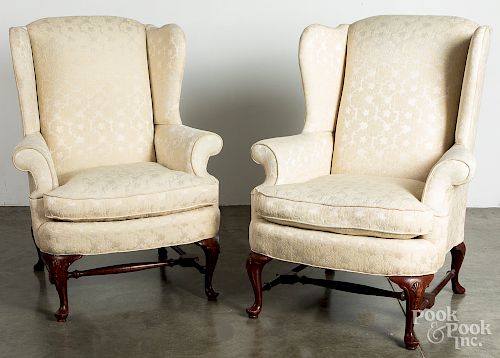 Pair of contemporary walnut wingback chairs, etc.