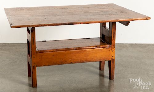 Pine bench table, 19th c., 29" h., 53" w., 39" d.