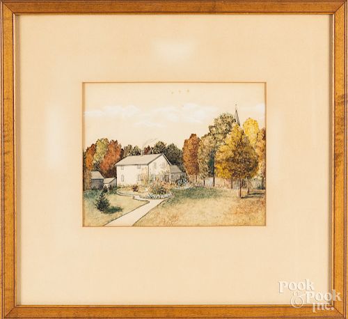 Pencil and watercolor country house, early 20th c