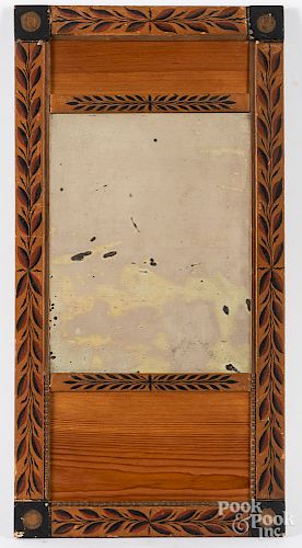 Painted pine mirror, 19th c., 21" x 10 1/2".