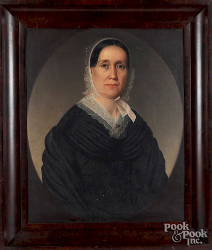 American oil on canvas portrait of a woman