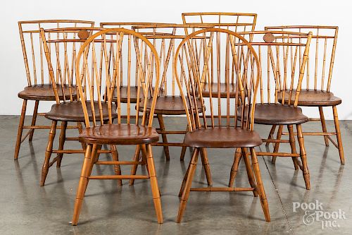 Assembled set of seven birdcage Windsor chairs