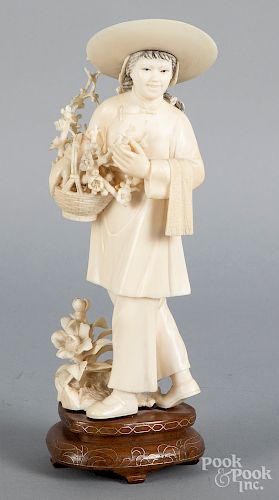 Japanese carved ivory figure of a woman