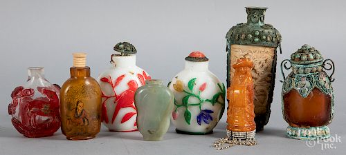 Seven assorted Chinese snuff bottles, etc.