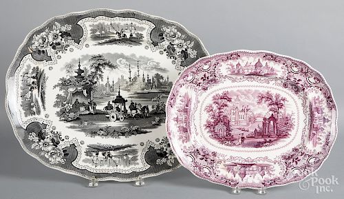 Two Staffordshire platters, 19th c., etc.