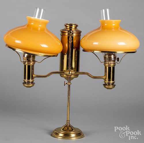 Brass double-arm student lamp, 19th c., 20 1/2" h
