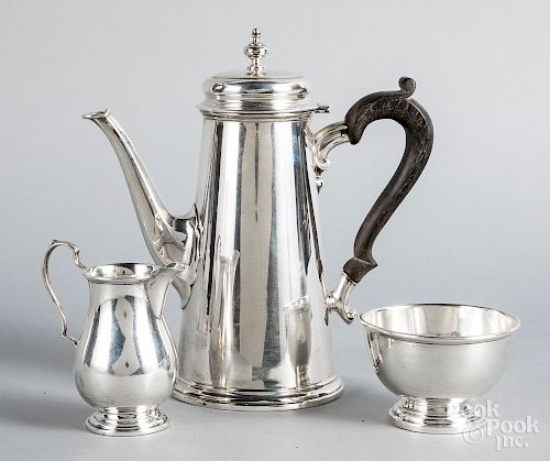 Sterling silver three-piece tea service, 25 ozt.