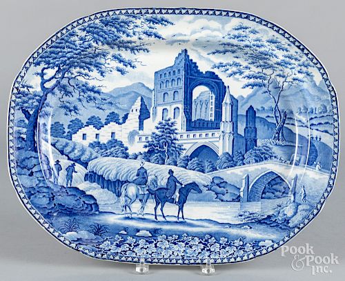 Large blue Staffordshire English scenery platter