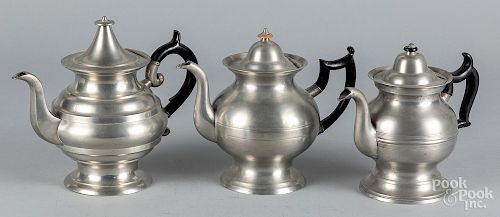 Three American pewter teapots
