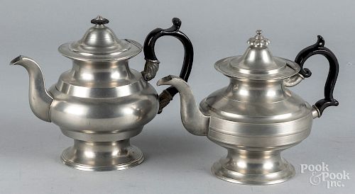 Two American pewter teapots