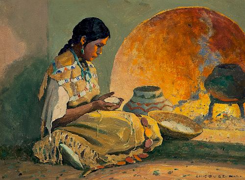 E. Irving Couse (1866-1936), Girl by the Oven