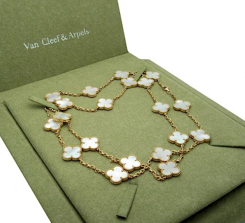 Van Cleef & Arpels 18K Alhambra 20 Motifs MOP Necklace in Yellow Gold