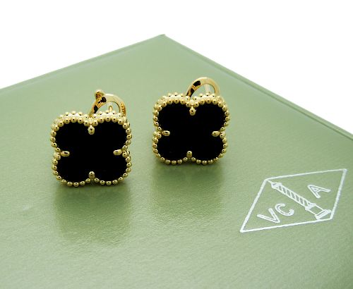 Van Cleef & Arpels   Vintage Alhambra Black Onyx Earrings 