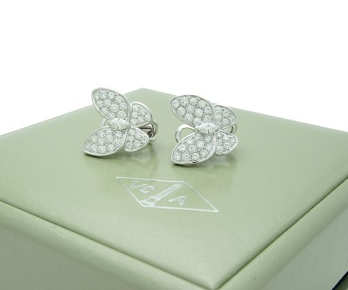 Van Cleef & Arpels  White Gold Diamond  Two Butterfly Earrings
