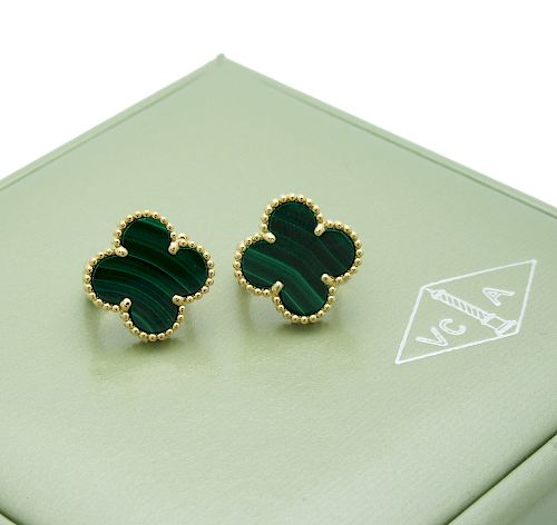 Van Cleef & Arpels Alhambra Malachite Earrings 