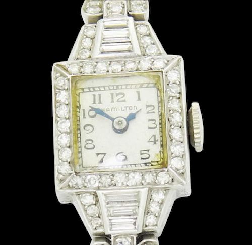 Hamilton Antique Platinum 1.00 Ct Diamond Watch 14k