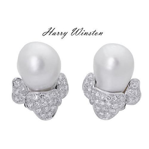 Harry Winston PT 3.50 TCW Diamond & Pearl Clip Earring