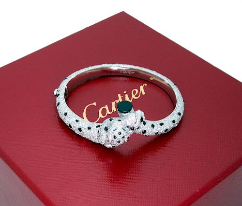 Panthère de Cartier Bracelet 18K 833 Brilliant Diamonds 9TCW Emeralds and Onyx
