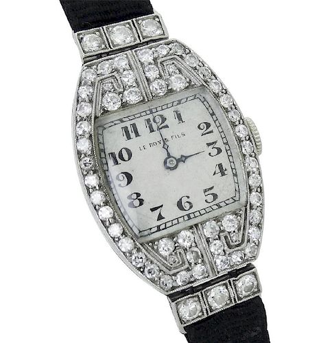 Rare Estate Le Roy & Fils Plat &1.25 TCW Diamond Watch