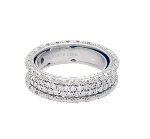 Roberto Coin 18k White Gold Diamond Band Ring Size 5-6