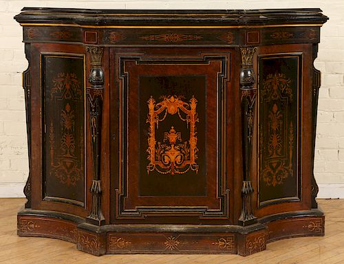 LATE 19TH C. AMERICAN EBONIZED MARBLE TOP CONSOLE