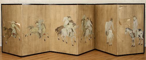 ANTIQUE CHINESE HAND PAINTED SIX PANEL SCREEN