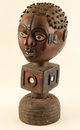 LARGE AFRICAN CARVED FIGURE OF MALE BUST