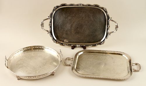 COLLECTION OF THREE SILVERPLATE HANDLED TRAYS