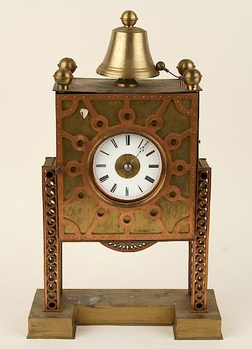 BRASS AND COPPER MANTLE CLOCK MARKED HUREL 1952