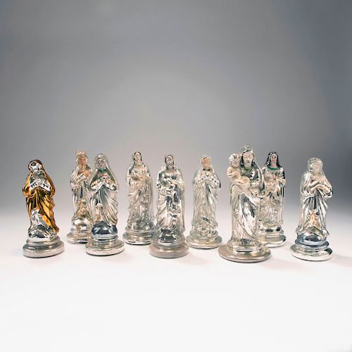 Mixed lot of silvered glass, figures of Saints, 2nd half of the 19th century