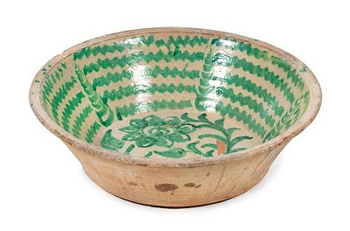A Large Green and White Glazed Ceramic Bowl Diameter 27 1/2 inches.