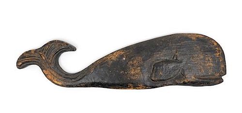 A Painted Wood Whale Plaque Width 27 3/4 inches.