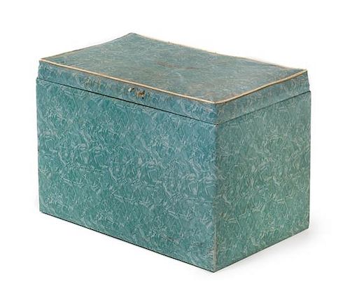 A Turquoise Vinyl-Clad Storage Bench Height 17 x width 25 x depth 15 inches.