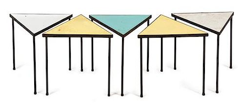 A Set of Five Triangular Nesting Tables Height of tallest 16 inches.