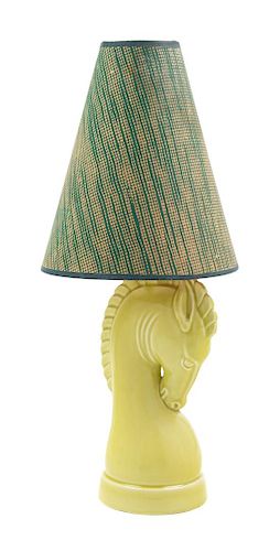 A Molded Glazed Ceramic Horse Head Lamp Height 18 inches.