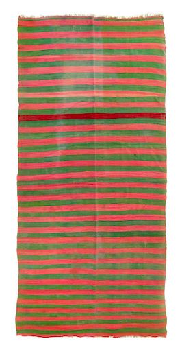 A Mexican Pink and Green Striped Wool Blanket 136 x 128 inches.