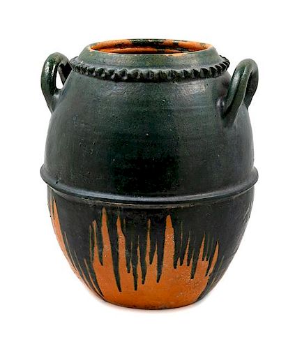 A Oaxacan Style Drip-Glazed Ceramic Jar Height 15 1/4 inches.