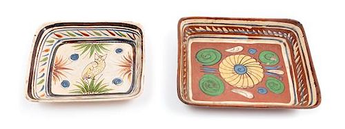 Two Mexican Slip-Decorated Bowls, Tonala and Tlaquepaque, circa 1970s (left) and 1960s-80s (right) Width of first 12 1/4 inches.