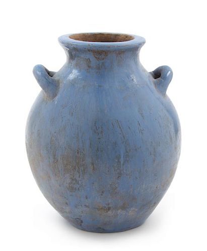 A Blue Glazed Pottery Jar Height 12 3/4 inches.