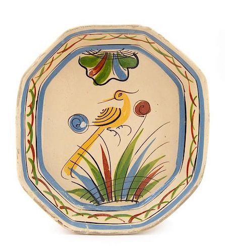 A Mexican Slip-Decorated Bowl, Tonala or Tlaquepaque, circa 1960s-1980s Width 11 inches.