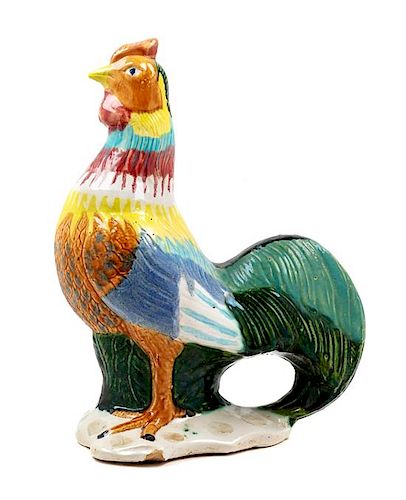 A Polychrome Glazed Ceramic Rooster Height 19 inches.