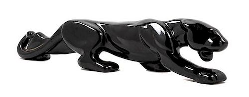 A Black Glazed Ceramic Panther Length 23 inches.